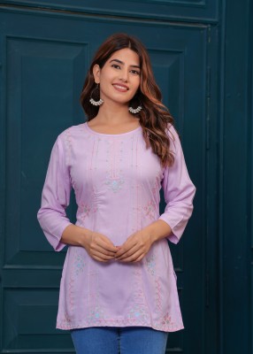 ALEXEY JAY Women Embroidered A-line Kurta(Purple)