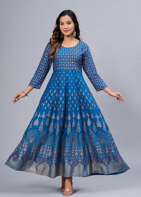CTMTEX Women Colorblock Anarkali Kurta(Blue)