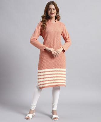 ZEPPI Women Striped Straight Kurta(Orange)