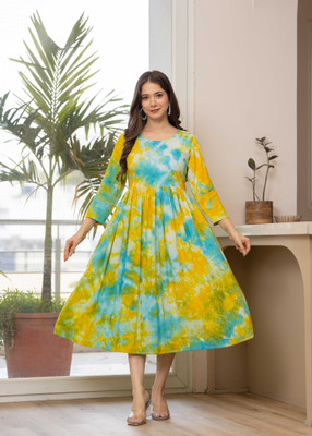 TANTANATAN Women Printed Anarkali Kurta(Light Blue)