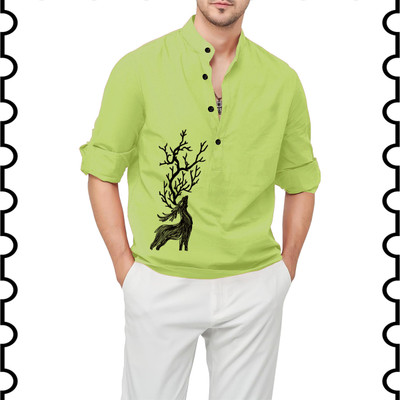 Kavyangle Creation Men Animal Print Straight Kurta(Light Green)
