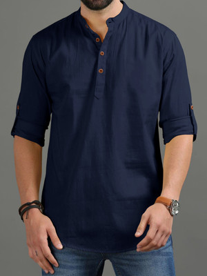 zbio Men Solid Straight Kurta(Dark Blue)