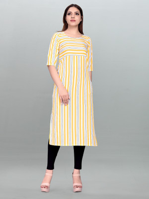 Hiral Creation Women Striped Straight Kurta(Yellow)