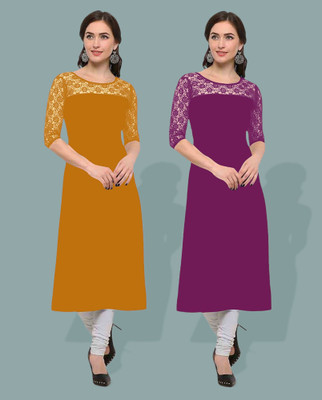 maaheshvi Women Self Design Straight Kurta(Purple)