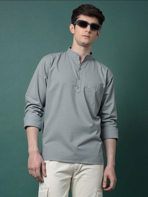 NEW-18 Men Solid Straight Kurta(Grey)