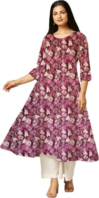 World of Mystery Women Floral Print Anarkali Kurta(Purple)