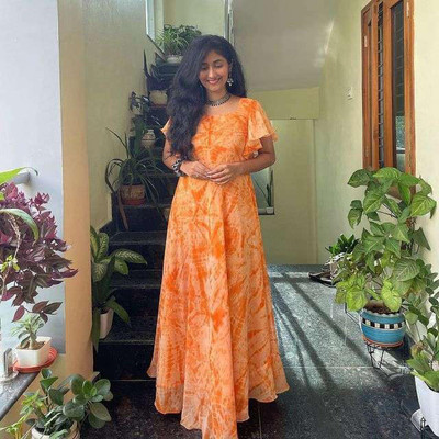 Netra Enterprise Anarkali Gown(Orange)