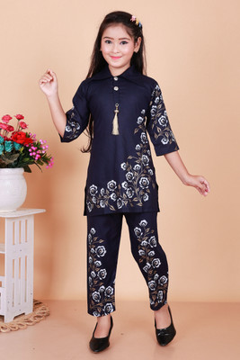 RHHAIKAGARMENTS Girls Printed A-line Kurta(Blue, Green, Purple, Multicolor)