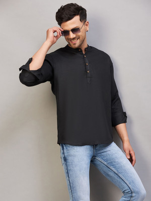 VASTRAMAY Men Solid A-line Kurta(Black)