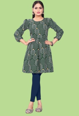 vrajfabrics Women Printed Flared Kurta(Green)