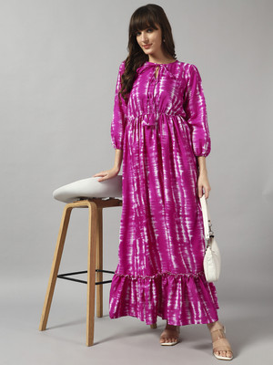 Raiyani Enterprise Women Fit and Flare Purple Maxi/Full Length Dress