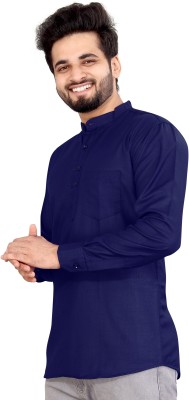 Us Fashion Men Solid Straight Kurta(Dark Blue)