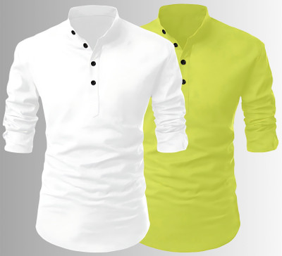 Fashion Marts Men Solid Straight Kurta(White, Light Green)