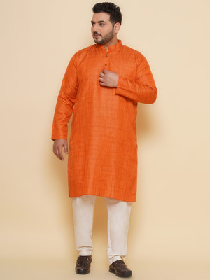 JOHN PRIDE Men Solid Straight Kurta(Orange)