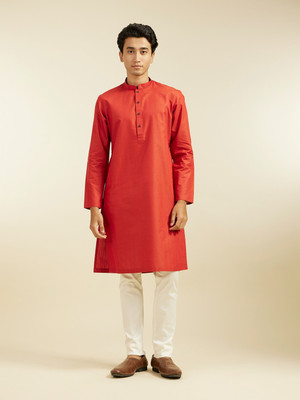 DIWAS by Manyavar Men Self Design Straight Kurta(Red)