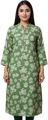 zora Women Floral Print A-line Kurta(Green)