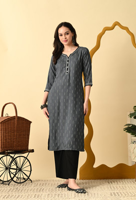 Glowworld Women Printed Straight Kurta(Grey)