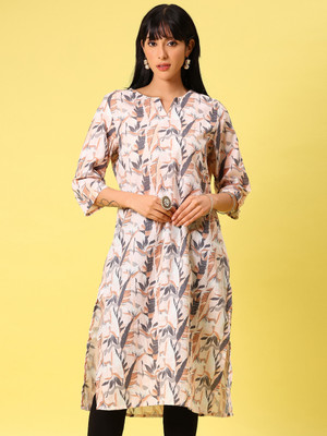 V-MART Women Printed A-line Kurta(Beige)