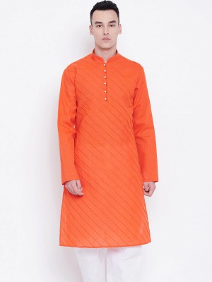 SG LEMAN Men Solid Straight Kurta(Orange)