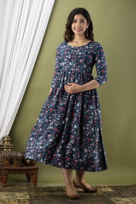 ashraj Women Fit and Flare Multicolor Midi/Calf Length Dress