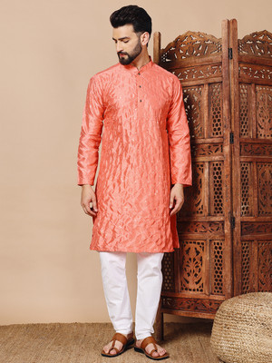 CHIRASVI Men Embellished Straight Kurta(Orange)