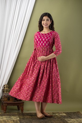 Murli Kurti Flared/A-line Gown(Pink, Green)