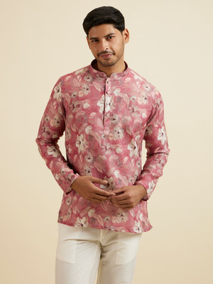MANYAVAR Men Printed Straight Kurta(Orange)