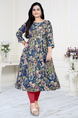 Parwati Creation Women Printed Anarkali Kurta(Blue)