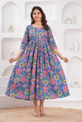 ANUOM Women Floral Print A-line Kurta(Multicolor)
