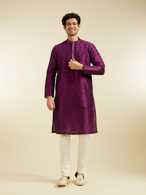 DIWAS by Manyavar Men Self Design Straight Kurta(Purple)