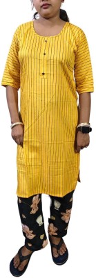 rkboutique Women Striped A-line Kurta(Yellow)