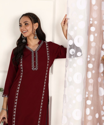 Ladylaz Women Embroidered A-line Kurta(Multicolor)