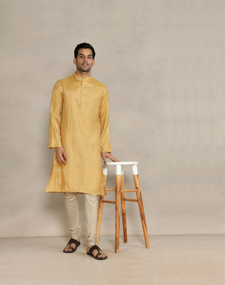 Fabindia Men Woven Design Straight Kurta(Yellow)