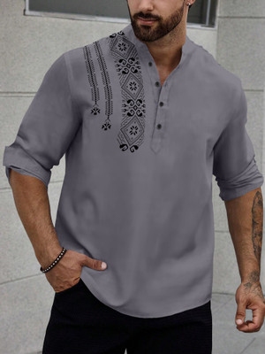 SOPANI Men Printed Straight Kurta(Grey)