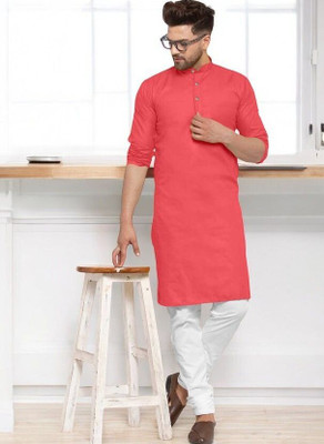 Krisha trend Men Solid Straight Kurta(Pink)