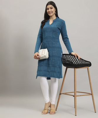 KILVESTED Women Printed Straight Kurta(Blue)