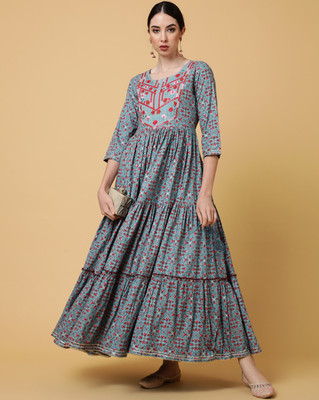 AADAT Women Printed Anarkali Kurta(Grey)