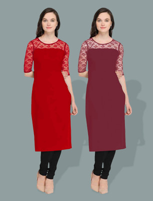 Dream Beauty Fashion Women Self Design Straight Kurta(Maroon)