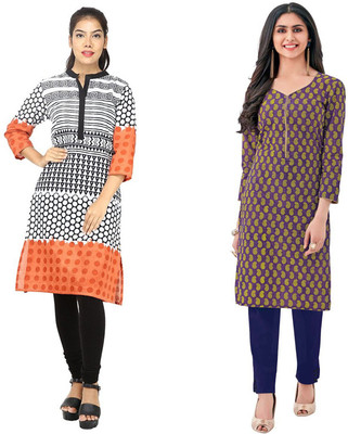 Hrinkar Women Printed Straight Kurta(Multicolor)