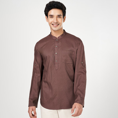 Indus Route by Pantaloons Men Solid A-line Kurta(Brown)