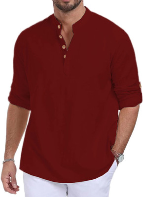 HOC's Men Solid Straight Kurta(Maroon)