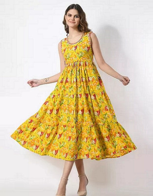 The Loomcraft Women Embroidered, Printed Gown Kurta(Multicolor)
