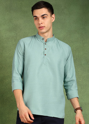 FUBAR Men Printed Straight Kurta(Light Green)