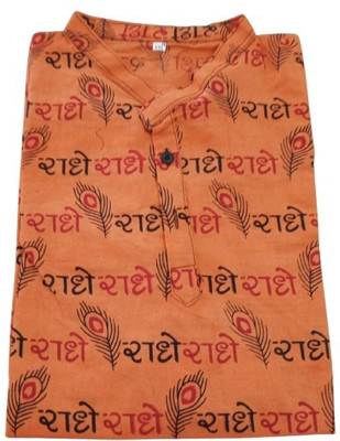 PoojaPrints Men Printed Straight Kurta(Orange)