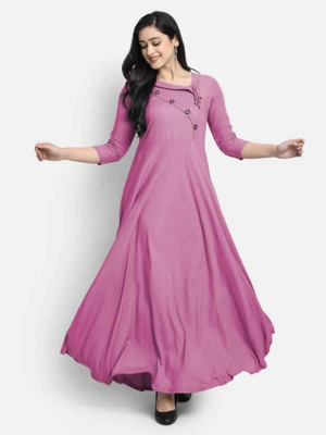 Puebell Women Solid Flared Kurta(Pink)