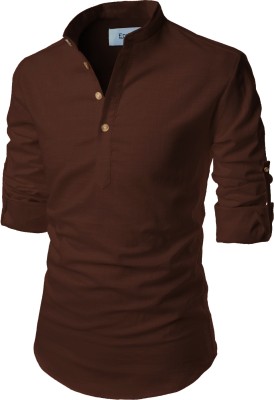 Edin Men Solid Pathani Kurta(Brown)