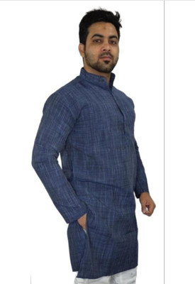 AFC Men Self Design Straight Kurta(Blue)