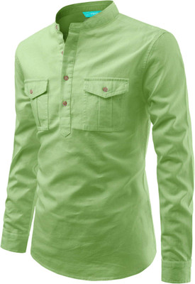 VIMASUTI Men Solid A-line Kurta(Light Green)