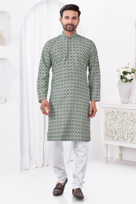 Outluk Men Printed A-line Kurta(Light Green)