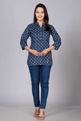 FUSION 21 Casual Printed Women Dark Blue Top